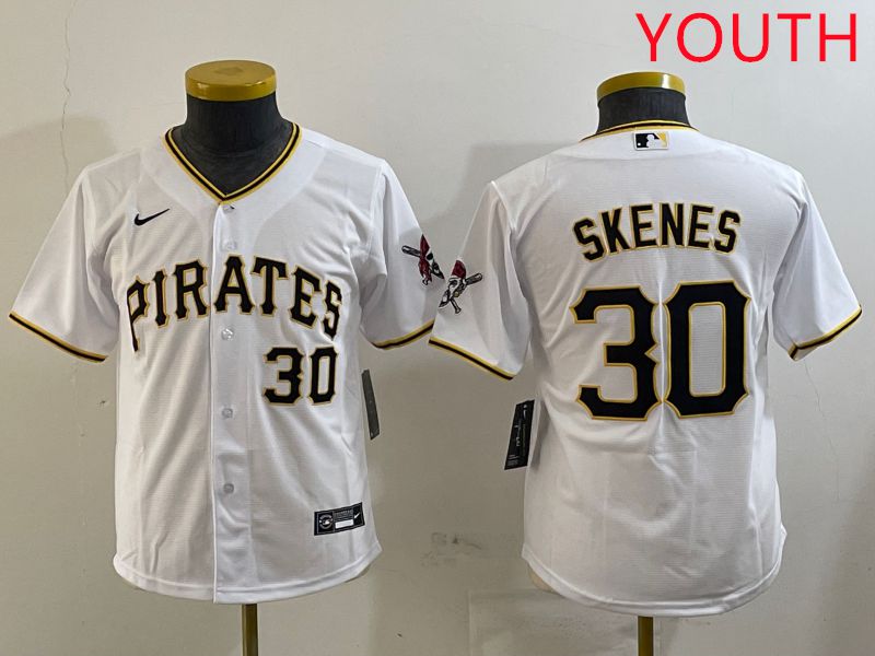 Youth Pittsburgh Pirates #30 Skenes White Game 2025 Nike MLB Jersey style 2